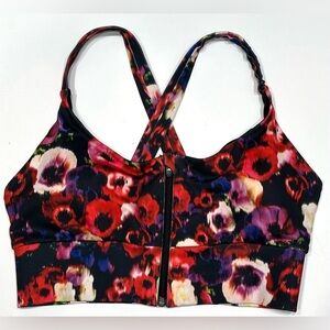 Skechers Performance Women's Floral Print Zip Front Bra Red/Black Removable Pads